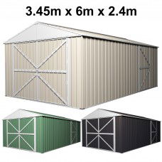Garage Shed 6m x 3.45m x 2.4m (Gable) Double Barn Door Workshop with 4 Internal Trusses
