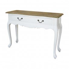 French Provincial Classic White 2 Drawer Console Hallway Table with Oak Top