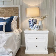 Hamptons Coastal Seaside 2 Drawer Bedside Table Night Stand in WHITE / BLACK