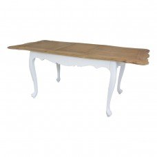 French Provincial Furniture White Extendable Dining Table with Natural Oak Top