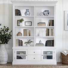 Hamptons Versatile Bookcase Cabinet with cupboard and drawers White