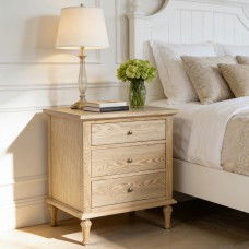 Hamptons Heritage 3-Drawer Bedside Lamp Table – Natural Ash Timber, Classic Turned Legs