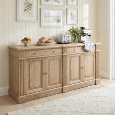 Harbourline Classic Hamptons Panelled Sideboard Buffet & Console Cabinet with 4 Doors & 2 Drawers in Natural Ash