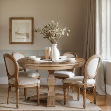 French Provincial OAK Extendable Round Pedestal Dining Table