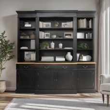 Hamptons Style Buffet and Hutch Sideboard Bookcase Cabinet with Drawers in Black White