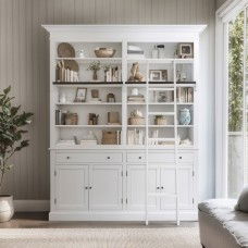 Hamptons Halifax Double Buffet and Hutch Bookcase with Ladder