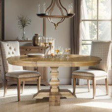 *XMAS Special Offer* French Provincial ASH Extendable Round Dining Table with Pedestal Base in Natural