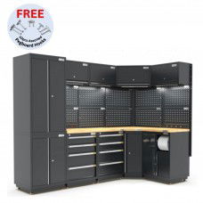 UltraTools 1385/2610mm OR 1978/1978mm x 580mm x 2020mm Black Semi-Industrial Workshop Garage Storage Corner Cabinet Set