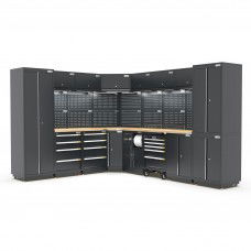 UltraTools 2610/3240mm x 580mm x 2020mm Black Semi-Industrial Workshop Garage Storage Corner Cabinet Set