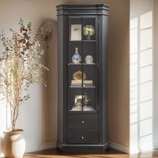 Hamptons Halifax L-Shape Corner Glass Door Display Cabinet 