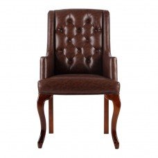 Chesterfield Wingback Arm Carver Dining Chair in Dark Brown