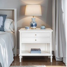 Hamptons Coastal Country 2 Drawer Bedside Lamp & End Table with White/Black/Natural