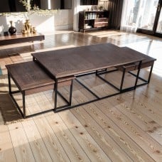 Urban Living Style 3-Piece Oak Wood & Iron Square Nesting Coffee Table Set