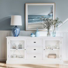 Hamptons Halifax Criss Cross Glass Door Buffet Sideboard with Drawers BLACK or WHITE									