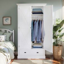 Hamptons Crossed Wooden Door Wardrobe with Drawer in BLACK or WHITE																