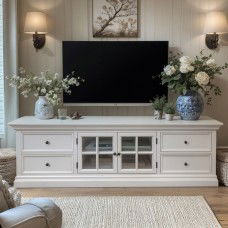 Hamptons Halifax White / Black TV Unit Entertainment With Drawers