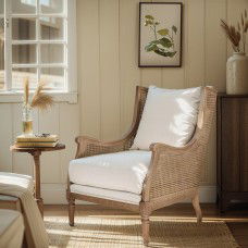 Havana Linen and Rattan Wingback Armchair in NATURAL