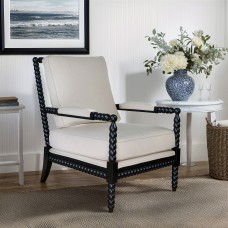 Hamptons Coastal Bobbin Linen and Timber Armchair in BLACK