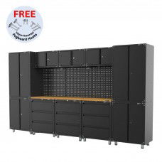 UltraTools 3380mm x 500mm x 1870mm Black Workshop Garage Storage Cabinet Set