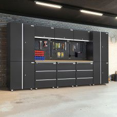 UltraTools 3380mm x 500mm x 1870mm Black Workshop Garage Storage Cabinet Set