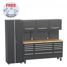 UltraTools Black 72" Mobile Work Bench with 15 Drawers Tool Chest & 3 Overhead Cabinet + 1 Standing Cabinet