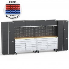 Mobile 8 Drawers Tool Chest With Storage Cabinets - UltraTools 4062mm x 480mm x 1880mm Stainless Steel 52"