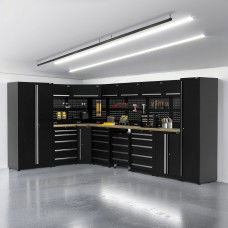 UltraTools 2450/4300mm x 550mm x 2025mm Black Economy Workshop Garage Storage Cabinet Set
