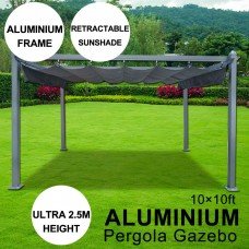10 x 10 ft Aluminum Pergola Gazebo With Sliding Retractable Shade