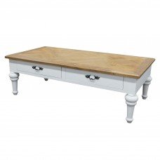 French Provincial Two Drawers Coffee Table with Natural Top