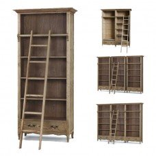 French Provincial Extendable Library Bookcase Natural Oak with Ladder