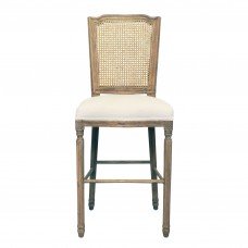 French Provincial Louis Rattan Upholstered Bar Stool in Natural Oak 								