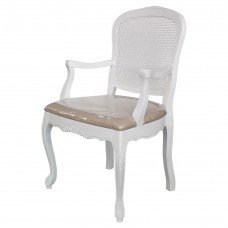 French Provincial Furniture White Rattan Dining Arm Chair 