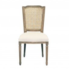 French Provincial Set of 2 Louis Rattan Upholstered Dining Chair in Natural Oak 