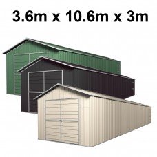 Double Barn Door Garage Shed 3.6m x 10.64m x 3m (Gable)
