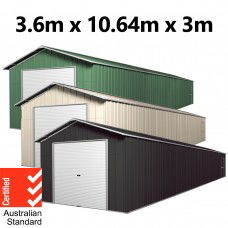 Roller Door Garage Shed 10.64m x 3.6m x 3m (Gable) Workshop