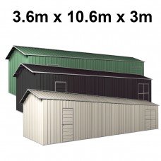 Garage Workshop Shed 3.6m x 10.64m x 3m Side Double Doors + PA doors 7 Frames Design