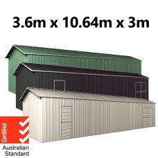 Garage Workshop Shed 10.64m x 3.6m x 3m Side Double Doors + PA doors 7 Frames Design