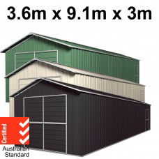 Double Barn Door Garage Shed 9.1m x 3.6m x 3m (Gable) Workshop with 6 Frames EXTRA High