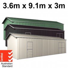 Garage Workshop Shed 9.12m x 3.6m x 3m Side Double Doors + PA doors 6 Frames Design