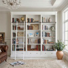 Hamptons Open Library Bookcase with Ladder White