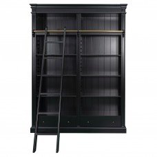 Hamptons Open Library Bookcase with Ladder 170cm Width in Black													