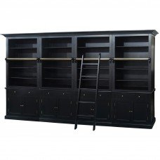 Hamptons Halifax Hutch Open Extendable Bookcase Buffet with Ladder Black