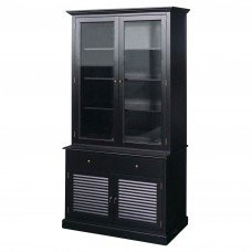 Hamptons 2 Glass Door Hutch Display and Louvre Buffet Cabinet Bookcase Cupboard in BLACK or WHITE