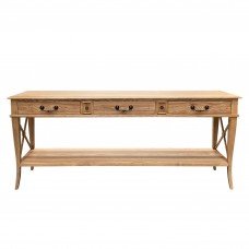Hamptons Halifax Side Cross 3 Drawers Console Hall Table - Natural Oak