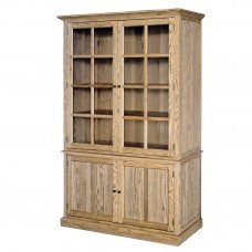 Hamptons Hutch Glass Display Cabinet Bookcase and Buffet Cupboard in Natural											