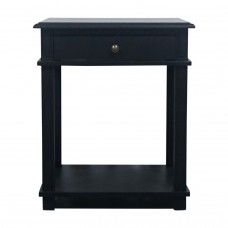 Hamptons Halifax One Drawer Bedside Lamp Table Nightstand - Villa Black