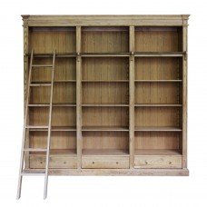 Hamptons Open Library Bookcase with Ladder Natural Oak