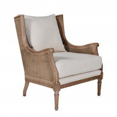 Havana Linen and Rattan Wingback Armchair Natural Cream (Side Front)