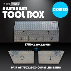 COMBO - Ultra Tools 2.5mm Aluminium 1750x530x820mm Side Opening Tool Box With 3 Drawers + 1.5mm Aluminium 750x250x400mm Under Tray Side Tool Box 