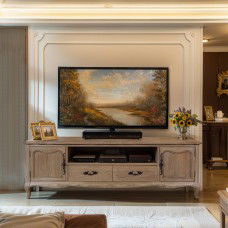 French Furniture Provincial Entertainment Unit TV Stand in Natural Ash